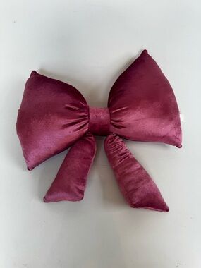 Oversized Viral Snuggle Buddy Velvet Pink Bow Pillow Decor approx 18”x19”